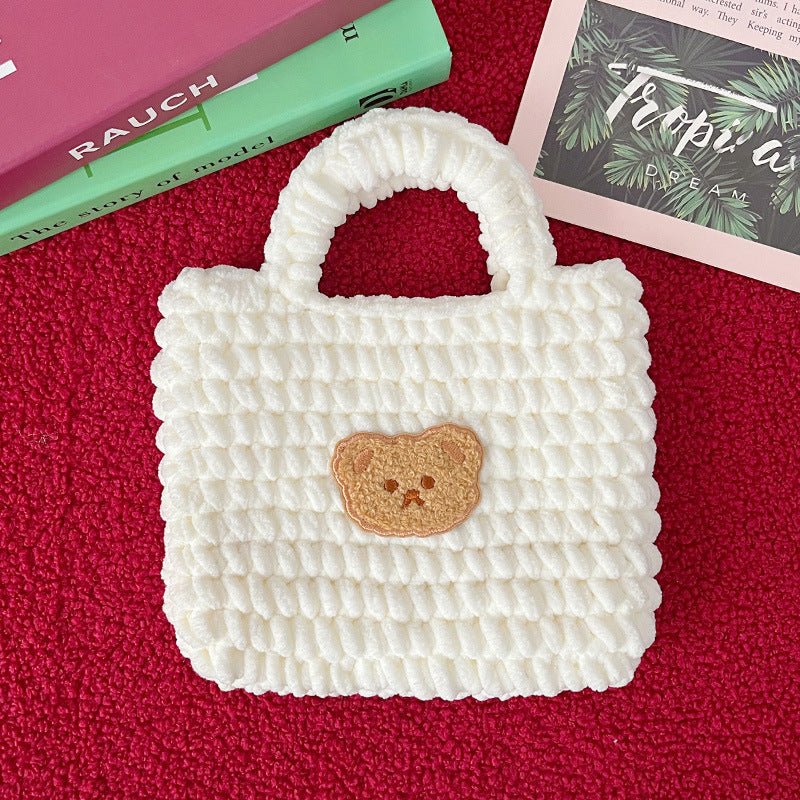 Ice Strip Thread Bear Hand - woven Handbag Black