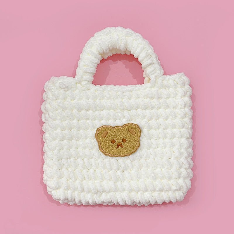 Ice Strip Thread Bear Hand - woven Handbag White