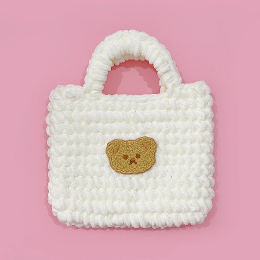 Ice Strip Thread Bear Hand - woven Handbag White