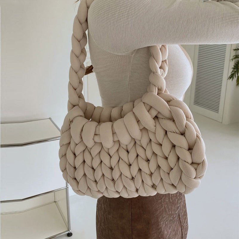 Iceland Wool Hand Braided Twist Braid Hand Bill Shoulder Bag Beige