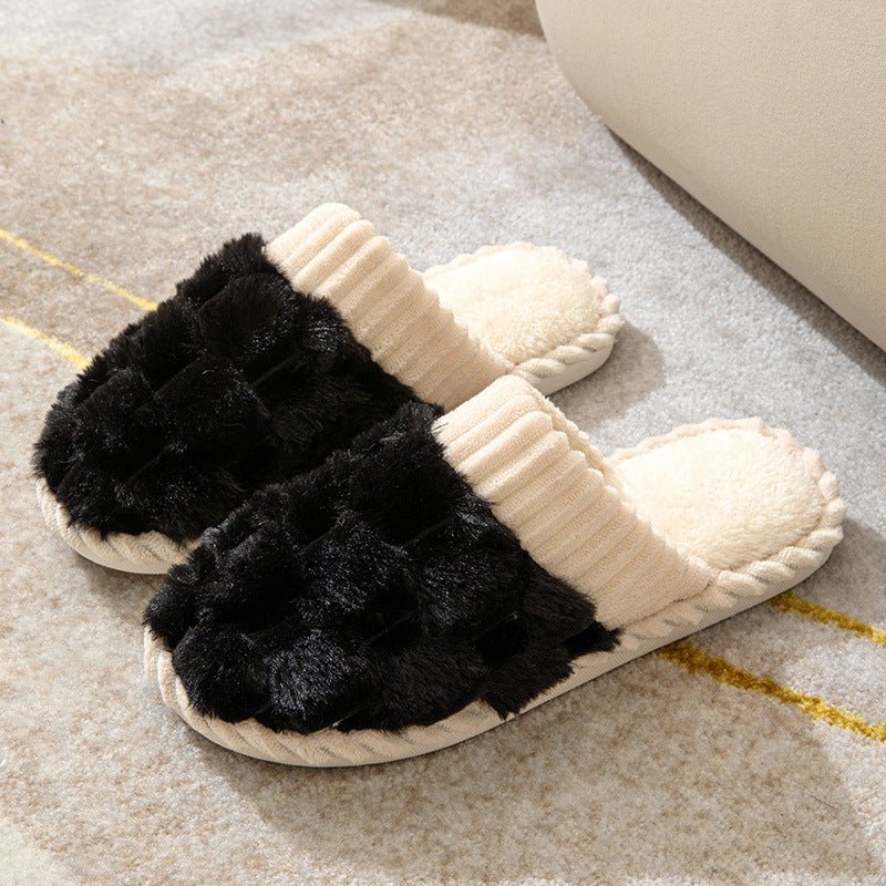 Indoor Warm Platform Couple Minimalist Slippers Comfortable Shoes Black