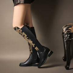 Knight boots cowhide leather boots Black
