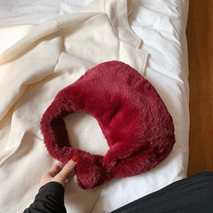 Knotted Furry Clutch Clutch Hand Shoulder Bag Red