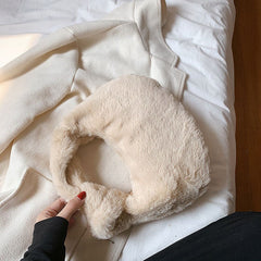 Knotted Furry Clutch Clutch Hand Shoulder Bag Khaki