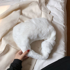 Knotted Furry Clutch Clutch Hand Shoulder Bag White