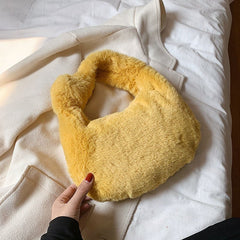 Knotted Furry Clutch Clutch Hand Shoulder Bag Yellow