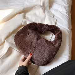 Knotted Furry Clutch Clutch Hand Shoulder Bag Coffee