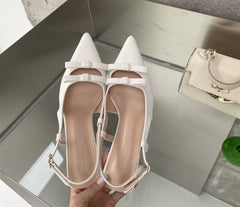 Korean Style Shallow Mouth High Heel Toe Box Stiletto Heel Pumps White