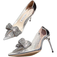 Korean Version Single Shoe Thin Heel Pointed Diamond Bow Champagne