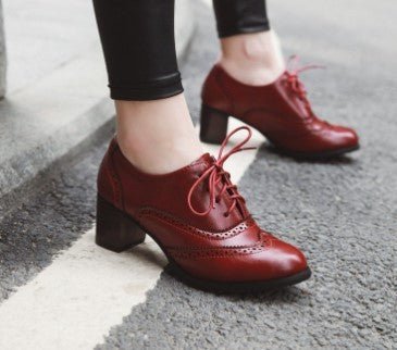 Lace Up Chunky Heel Pumps Baroque Women's Mid - heel Shoes Red