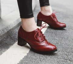 Lace Up Chunky Heel Pumps Baroque Women's Mid - heel Shoes Red