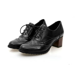 Lace Up Chunky Heel Pumps Baroque Women's Mid - heel Shoes Black