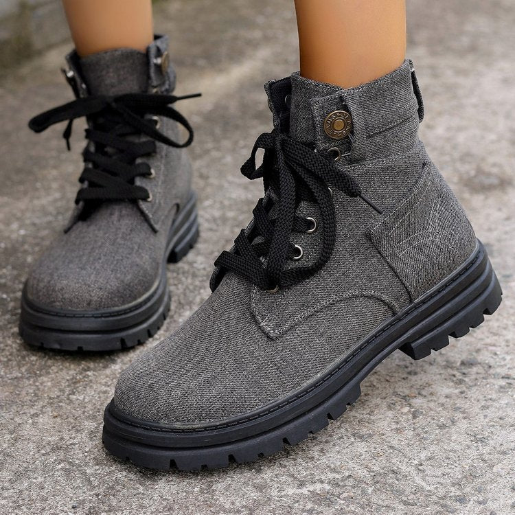 Lace - up Denim Ankle Boots Grey