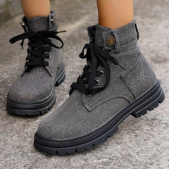 Lace - up Denim Ankle Boots Grey