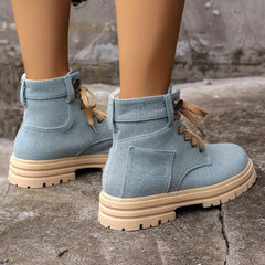 Lace - up Denim Ankle Boots Grey