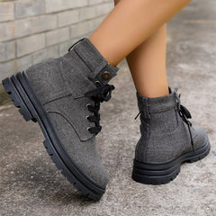 Lace - up Denim Ankle Boots Sky Blue