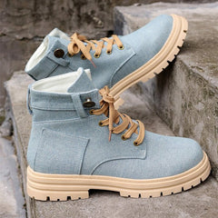 Lace - up Denim Ankle Boots Grey
