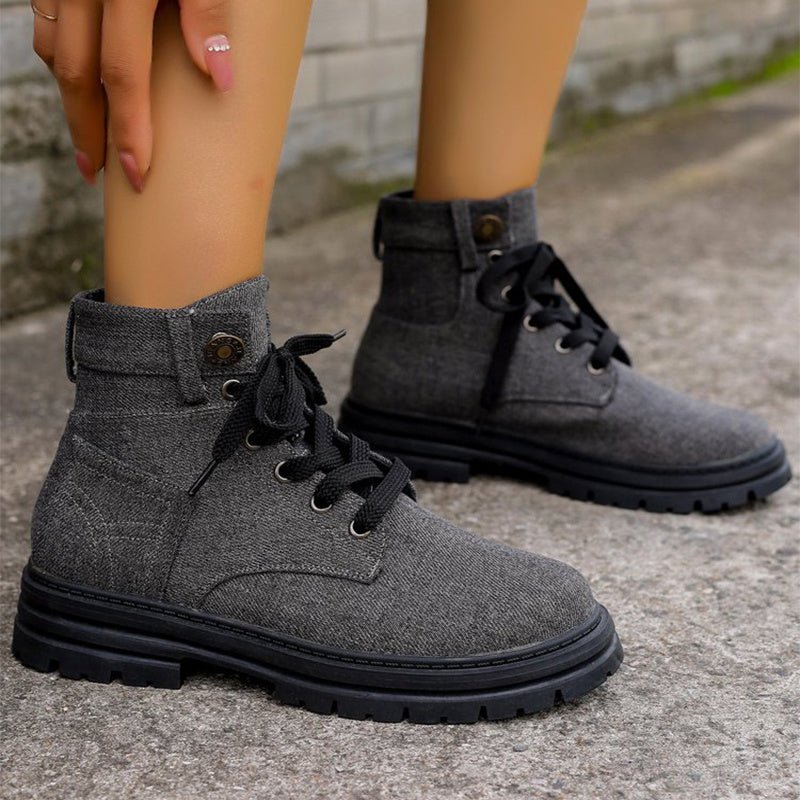 Lace - up Denim Ankle Boots Sky Blue
