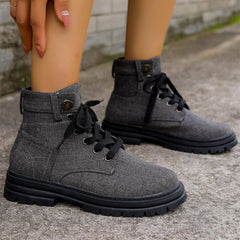 Lace - up Denim Ankle Boots Sky Blue