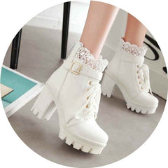 Lace - up Martens Boots With High Heels And Thick Heels Black