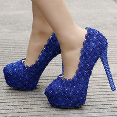 Lace Wedding Shoes Rhinestone Blue Lace Shoes Blue 14 Heel Height