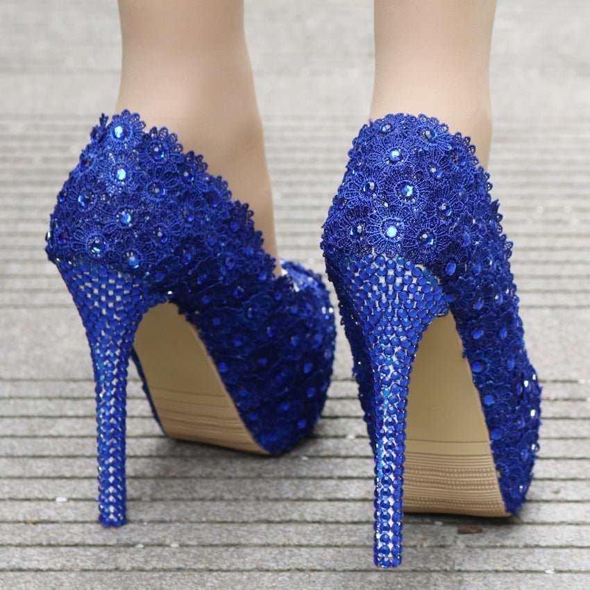 Lace Wedding Shoes Rhinestone Blue Lace Shoes Blue 14 Heel Height