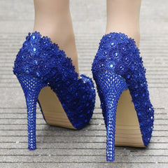 Lace Wedding Shoes Rhinestone Blue Lace Shoes Blue 14 Heel Height