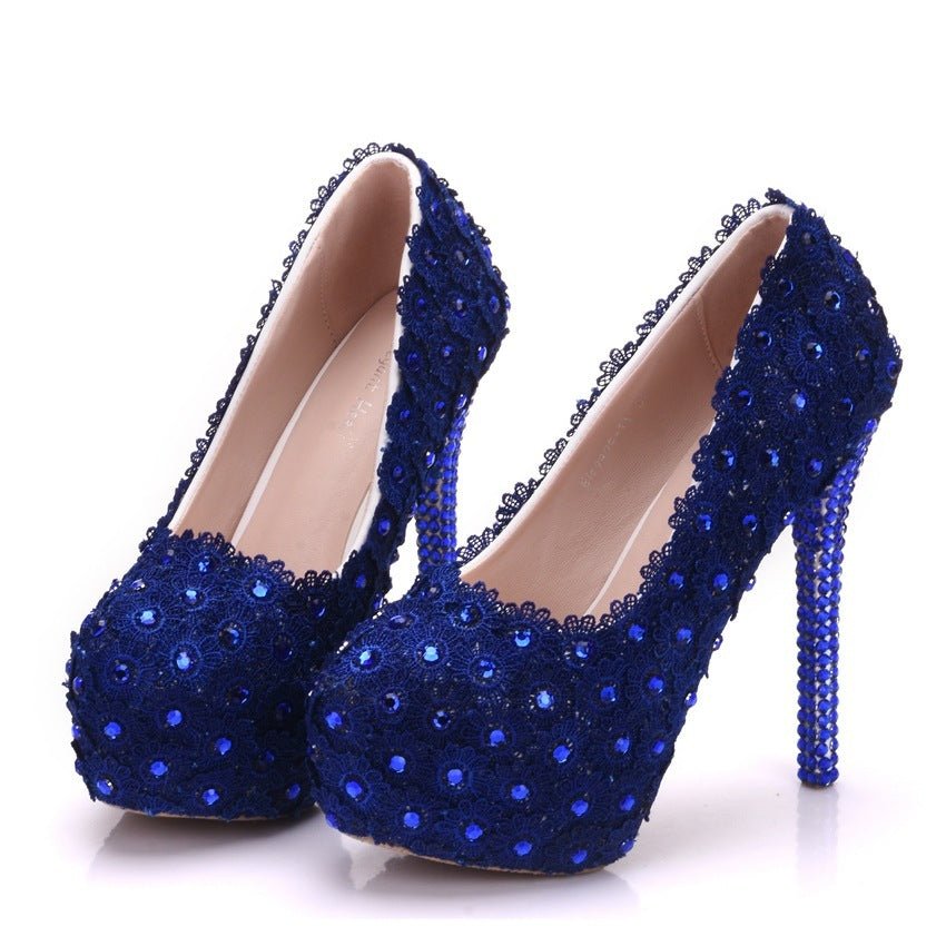 Lace Wedding Shoes Rhinestone Blue Lace Shoes Blue 14 Heel Height