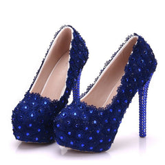 Lace Wedding Shoes Rhinestone Blue Lace Shoes Blue 14 Heel Height