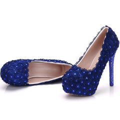 Lace Wedding Shoes Rhinestone Blue Lace Shoes Blue 14 Heel Height