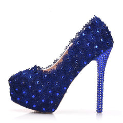 Lace Wedding Shoes Rhinestone Blue Lace Shoes Blue 14 Heel Height