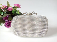 Ladies Diamond Chain Banquet Clutch Evening Rhinestone Bag Silver