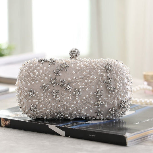 Ladies Embroidered Diamond Evening Part Clutch Bag Apricot