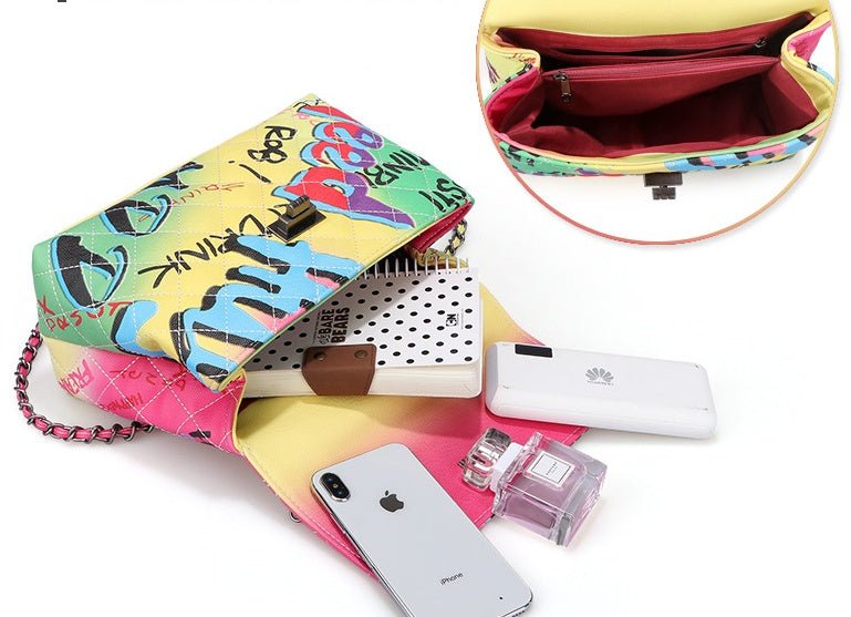 Ladies' Graffiti Clutch Bag - Colorful Painted Handbag Colorful