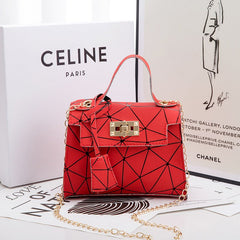 Ladies Hand Bag Women's Bag New Leather Stitching Lock Kelly Small Square Bag Diamond Bag Red