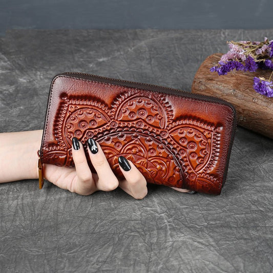 Ladies Leather Embossed Long Clutch Wallet Blue