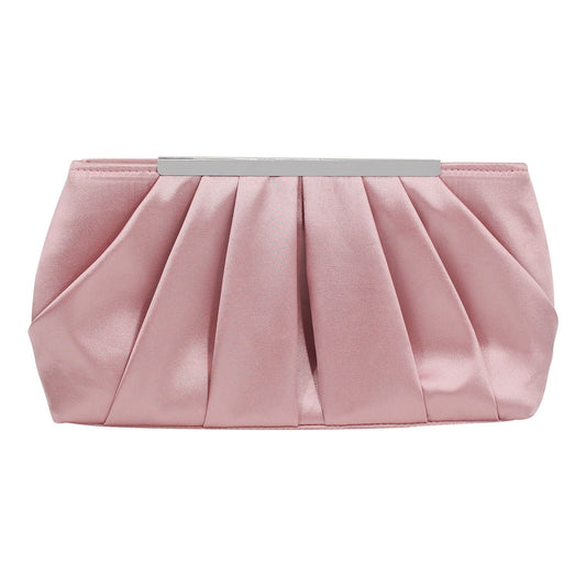 Ladies' Pleated Satin Dinner Clutch Bag Pink