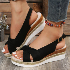 Ladies Plus Size Cross Wedge platform comfortable sandals Sandals Black