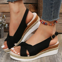 Ladies Plus Size Cross Wedge platform comfortable sandals Sandals Beige