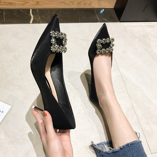 Ladies Style Satin Women's High - heeled Shoes Black