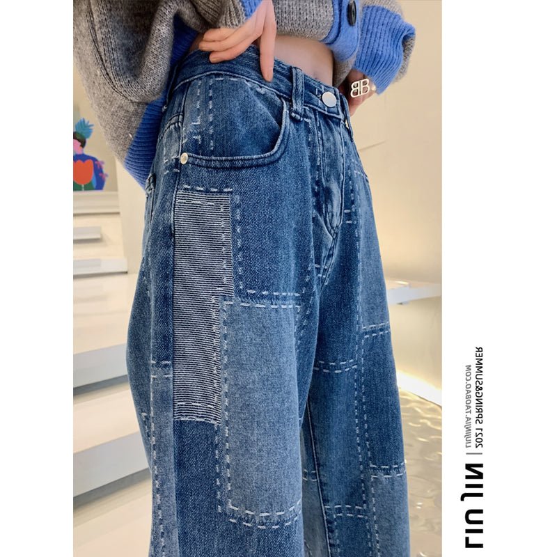 Ladies Vintage Fashion Retro High Waisted Denim Wide Legs Denim blue