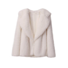 Lapel Leather Women's Faux Fur Coat Artificial Wool Clip Winter Coat White