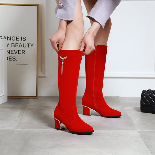Large And Small Size Women's Suede Boots Black