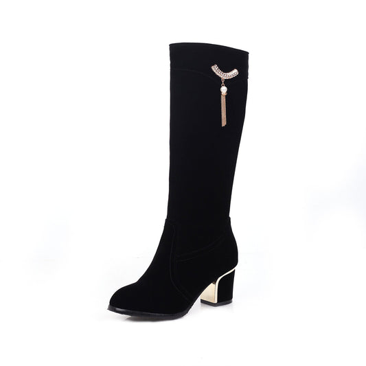 Large And Small Size Women's Suede Boots Black
