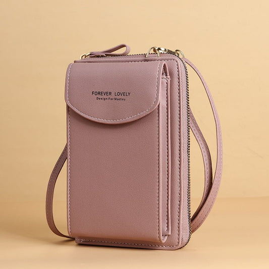 Large Capacity Clutch Shoulder Bag for Mobile Phones Dark Pink