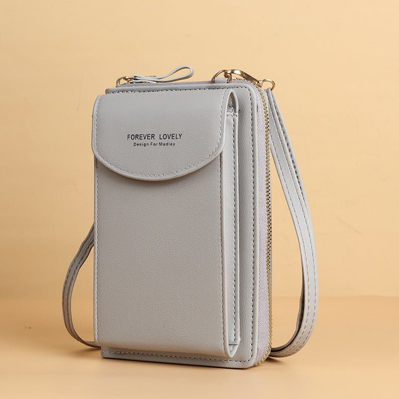 Large Capacity Clutch Shoulder Bag for Mobile Phones Light Gray
