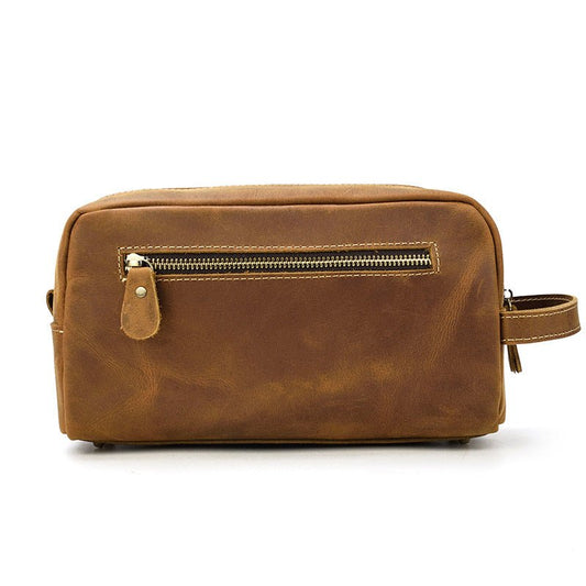 Large Capacity Crazy Horse Leather Wash Bag Handbag 9533brown