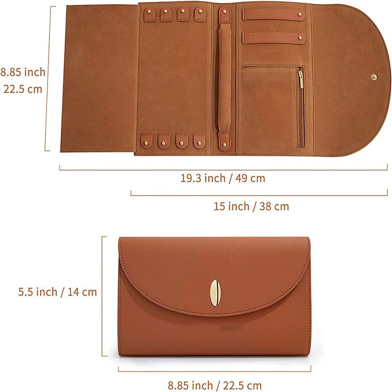Large Capacity Roll - able Leather Jewelry Hand - held Bag Orange