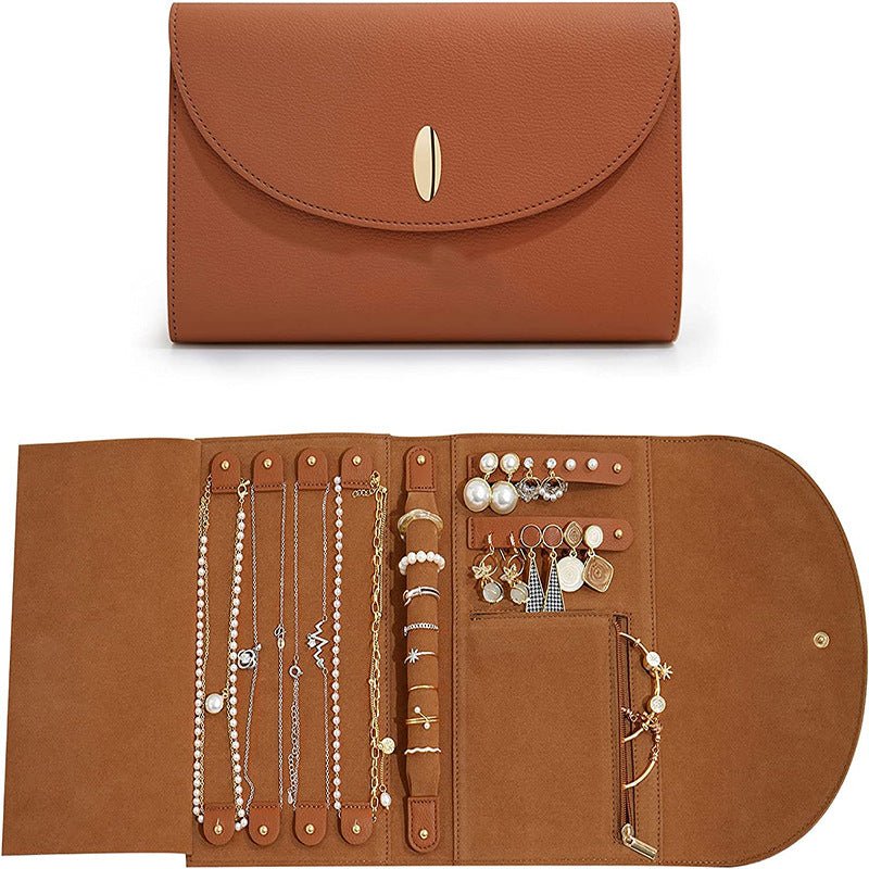 Large Capacity Roll - able Leather Jewelry Hand - held Bag Orange