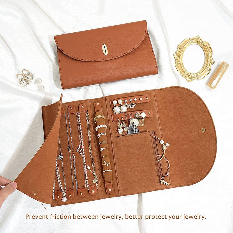 Large Capacity Roll - able Leather Jewelry Hand - held Bag Orange